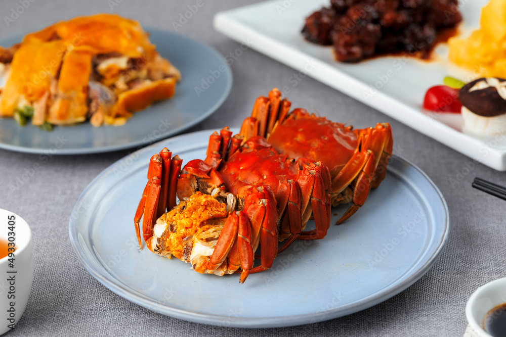 Seafood hairy crabs on a plate Seafood hairy crabs on a plate