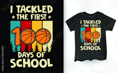 I Dribbled 100 Days Of School Retro Basketball For Kids T-Shirt Design