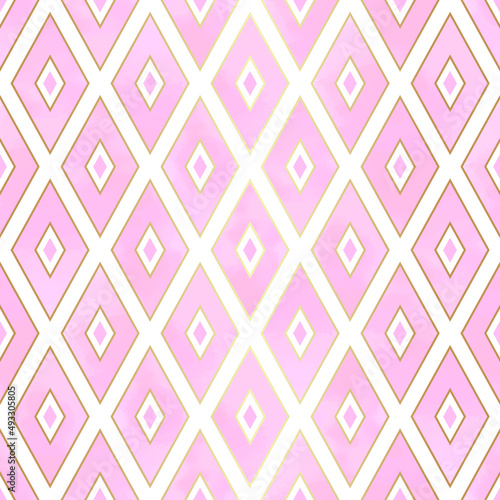 Pink Gold Seamless Pattern Vector with Geometric Rhombus Shapes