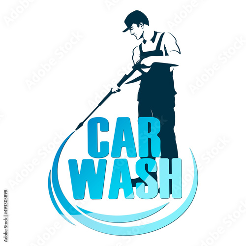 Car washer with tools. Washing and cleaning the car