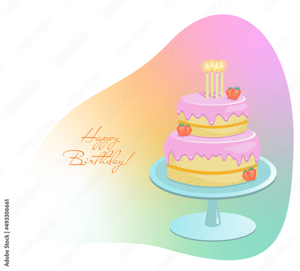 Cake with strawberries and 4 candles Cake with strawberries and 4 candles