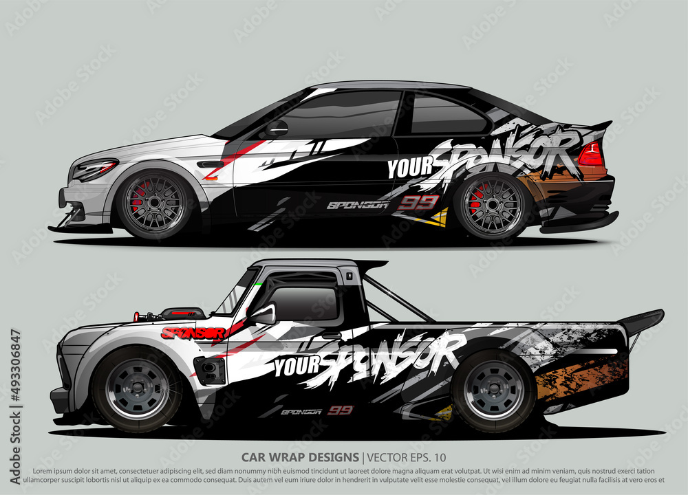 Race car wrap design vector for vehicle vinyl sticker and automotive decal livery
Race car wrap design vector for vehicle vinyl sticker and automotive decal livery