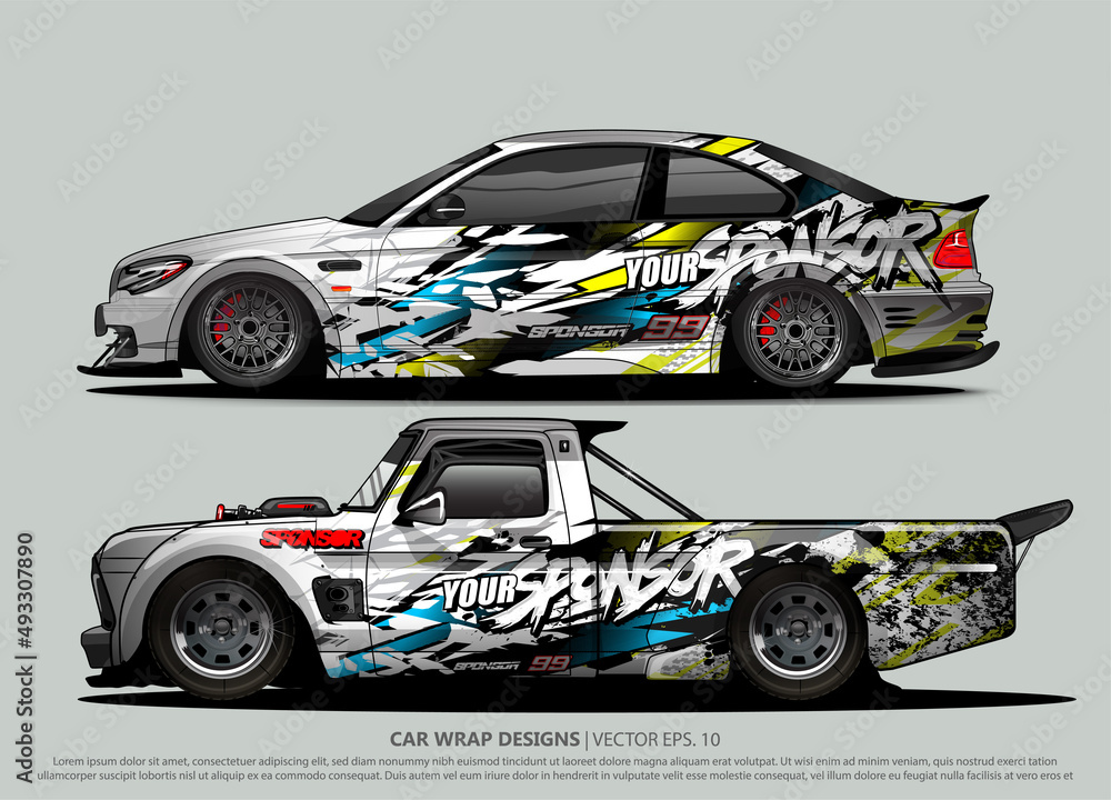 Race car wrap design vector for vehicle vinyl sticker and automotive decal livery
Race car wrap design vector for vehicle vinyl sticker and automotive decal livery
