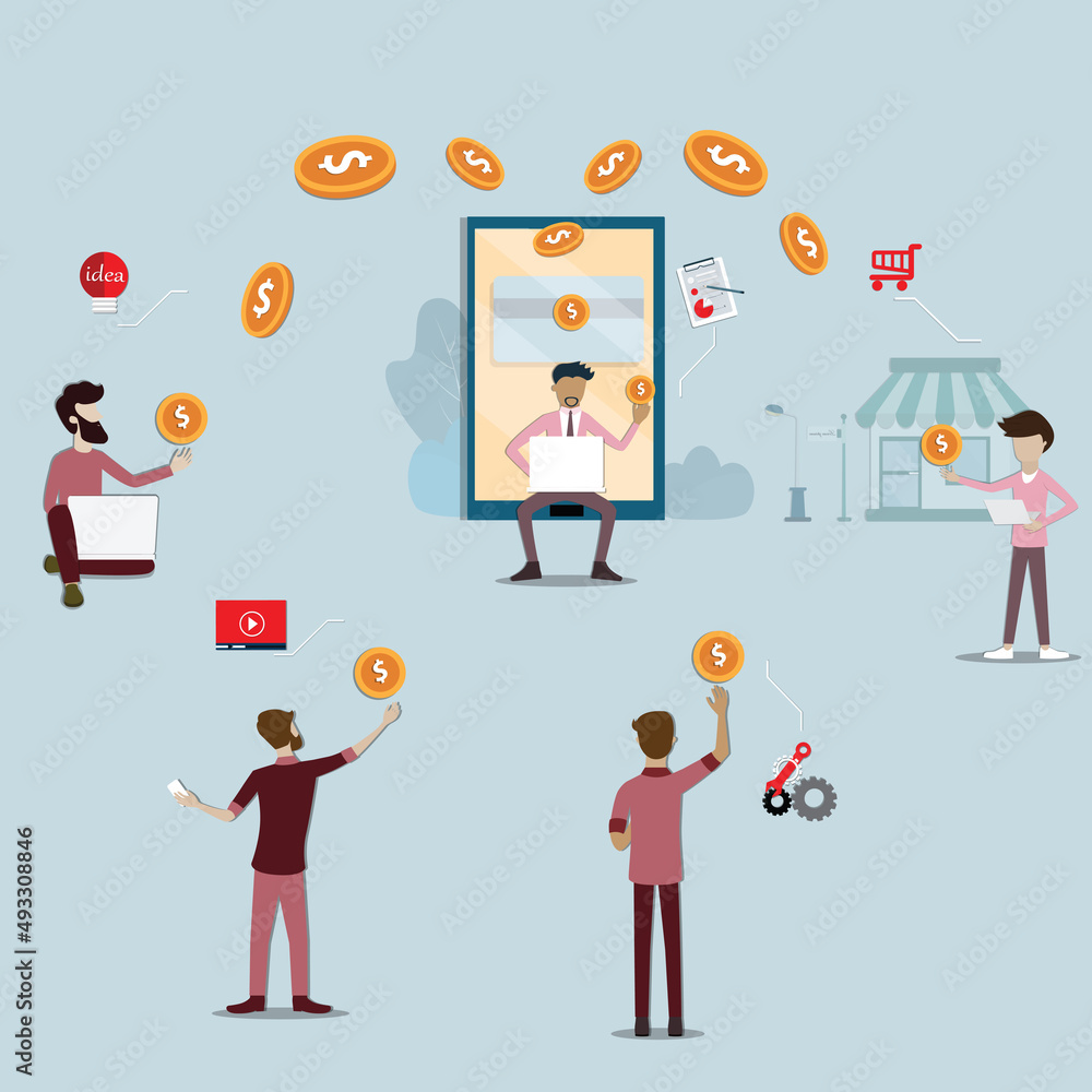 Flat design of business technology,People making money from the internet - vector Flat design of business technology,People making money from the internet - vector