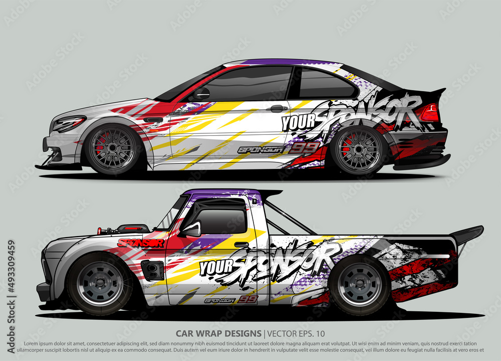 Fototapeta premium Race car wrap design vector for vehicle vinyl sticker and automotive decal livery 