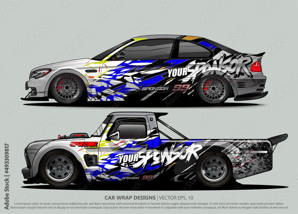 Race car wrap design vector for vehicle vinyl sticker and automotive decal livery
Race car wrap design vector for vehicle vinyl sticker and automotive decal livery