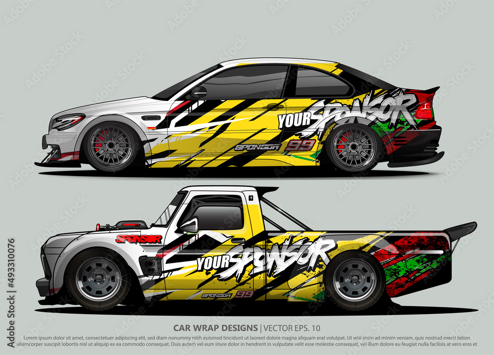 Race car wrap design vector for vehicle vinyl sticker and automotive decal livery
Race car wrap design vector for vehicle vinyl sticker and automotive decal livery
