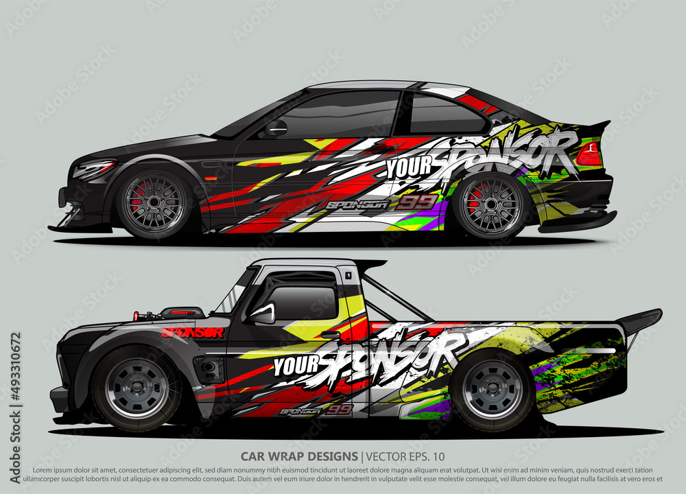 Race car wrap design vector for vehicle vinyl sticker and automotive decal livery
Race car wrap design vector for vehicle vinyl sticker and automotive decal livery