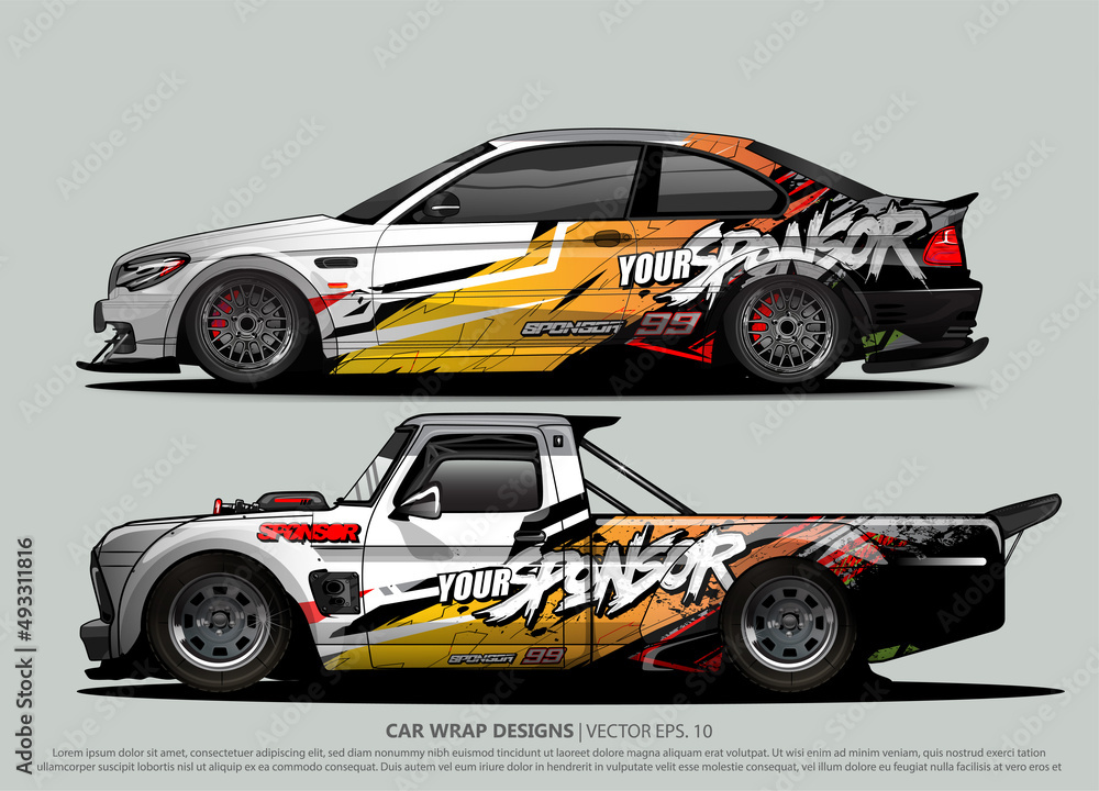 Race car wrap design vector for vehicle vinyl sticker and automotive decal livery
