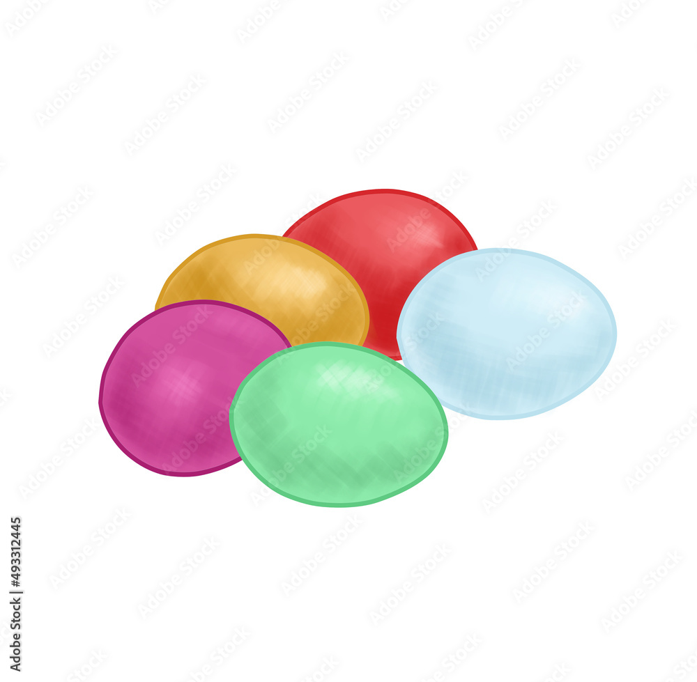 Easter eggs.
Color illustration of Easter eggs. Five solid colored eggs. Idea for Easter cards. Easter eggs.
Color illustration of Easter eggs. Five solid colored eggs. Idea for Easter cards.