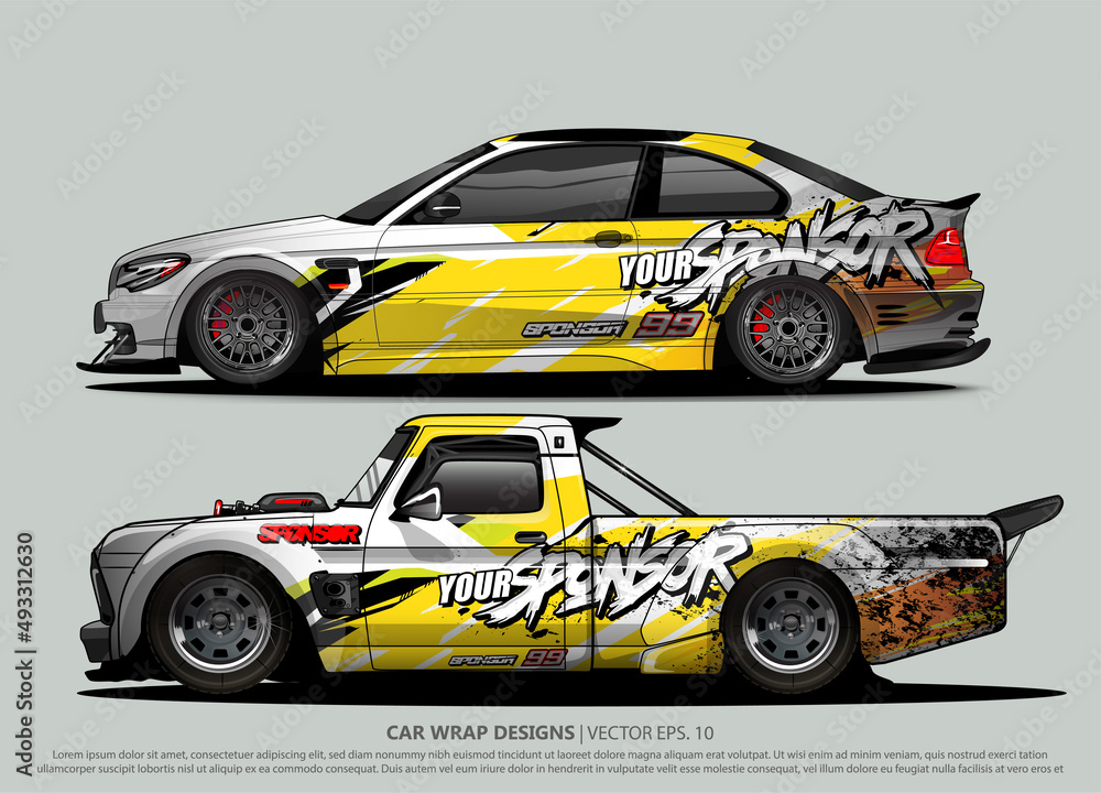 Race car wrap design vector for vehicle vinyl sticker and automotive decal livery
Race car wrap design vector for vehicle vinyl sticker and automotive decal livery
