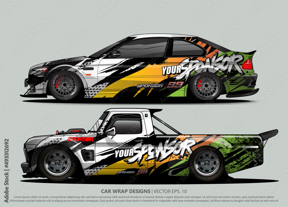 Race car wrap design vector for vehicle vinyl sticker and automotive decal livery
Race car wrap design vector for vehicle vinyl sticker and automotive decal livery
