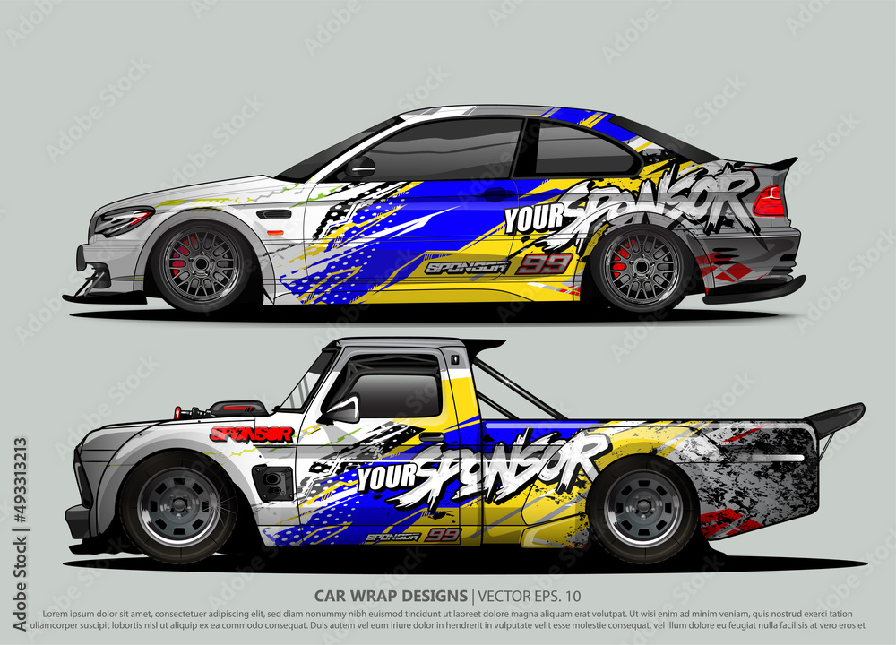 Race car wrap design vector for vehicle vinyl sticker and automotive decal livery
Race car wrap design vector for vehicle vinyl sticker and automotive decal livery