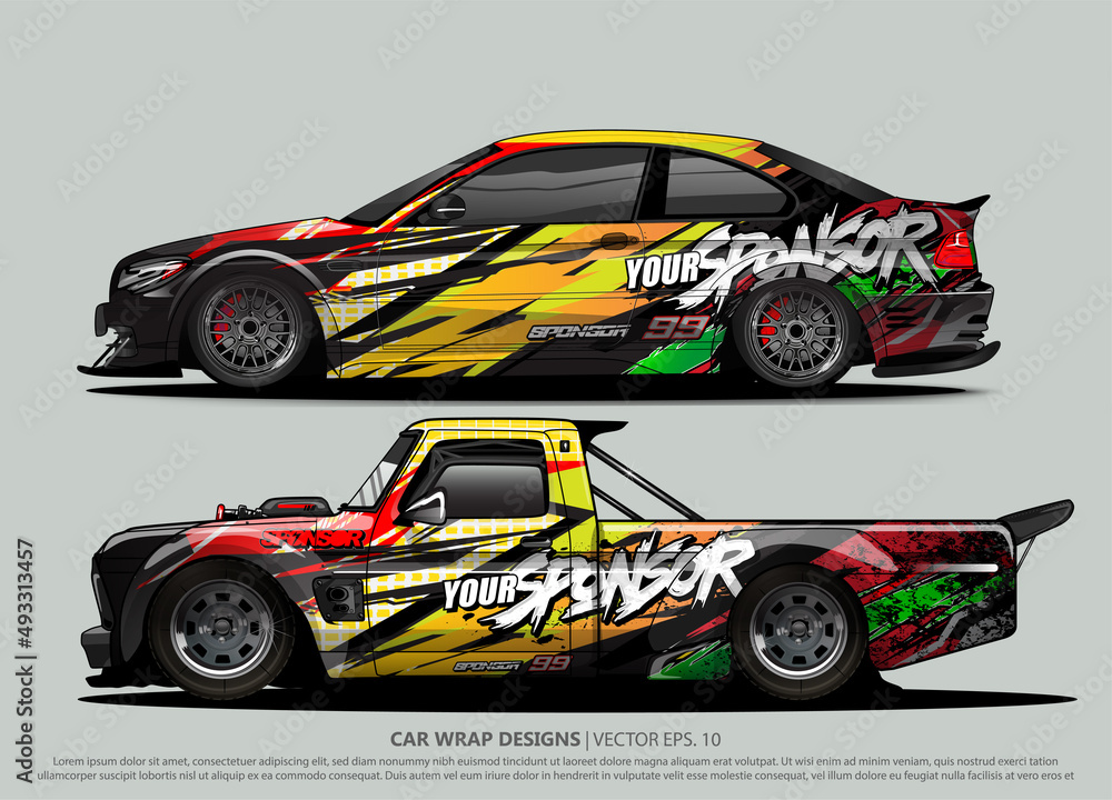Race car wrap design vector for vehicle vinyl sticker and automotive decal livery
