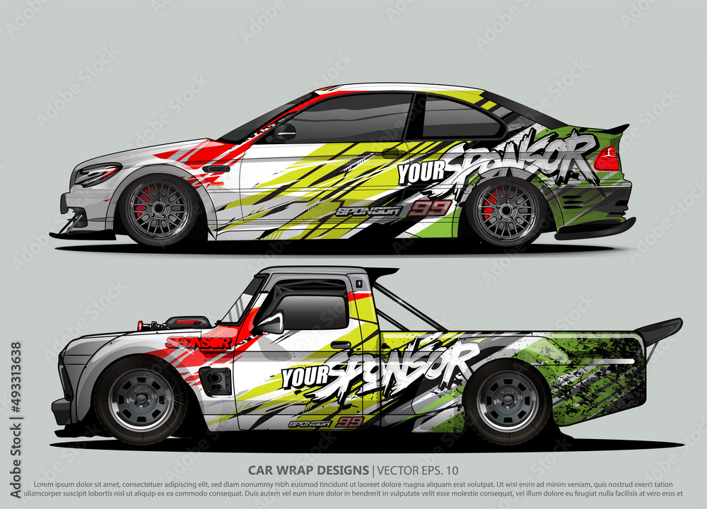 Fototapeta premium Race car wrap design vector for vehicle vinyl sticker and automotive decal livery 