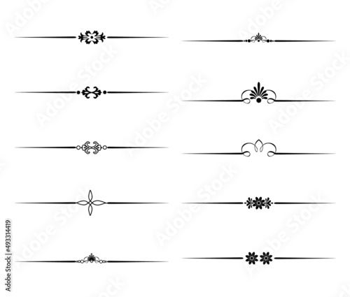 Calligraphy ornament line. Calligraphic text divider, border, separator decor design. Antique vintage victorian elegant decoration element. Filigree frame ornament line. Hand drawn vector illustration
