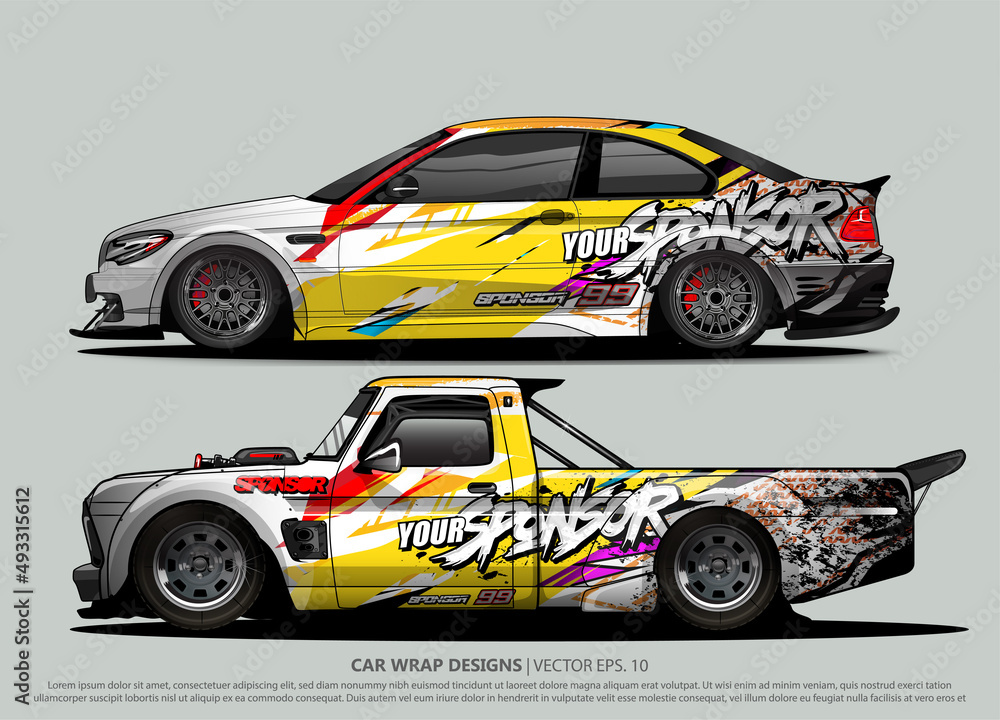 Race car wrap design vector for vehicle vinyl sticker and automotive decal livery
Race car wrap design vector for vehicle vinyl sticker and automotive decal livery