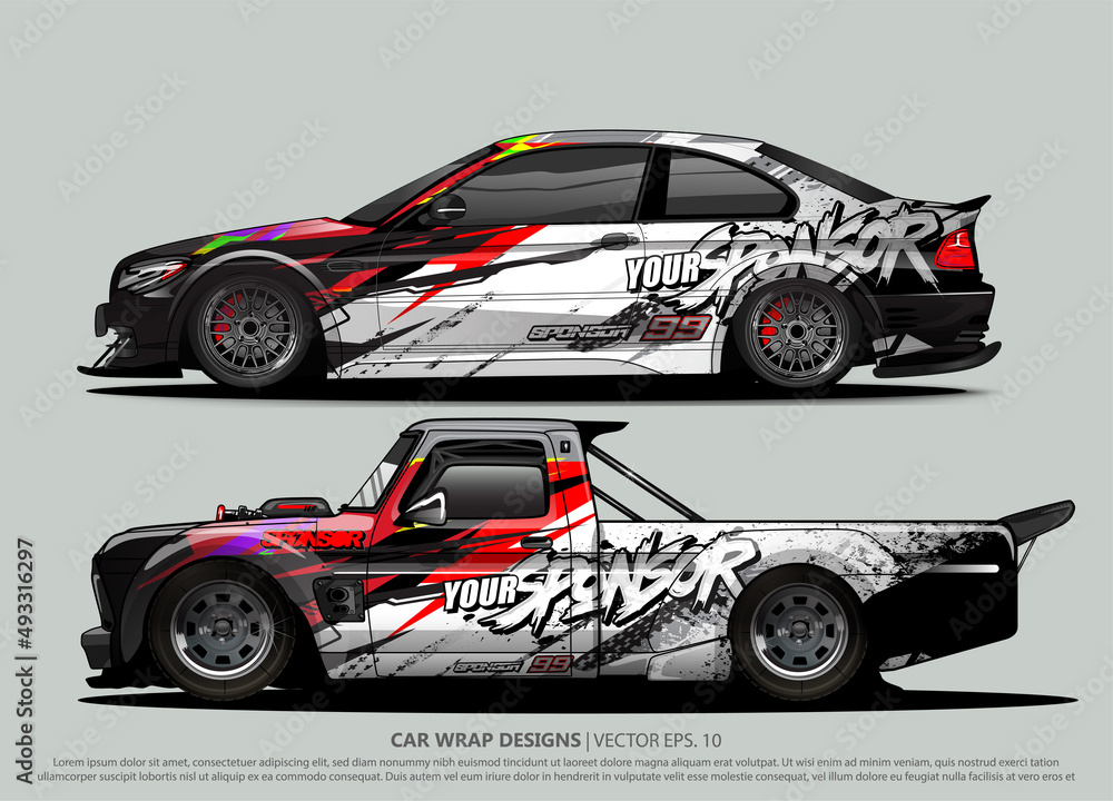 Race car wrap design vector for vehicle vinyl sticker and automotive decal livery
Race car wrap design vector for vehicle vinyl sticker and automotive decal livery