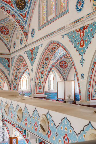 Blue mosque interior inside, wall painting in Turkish mosque photo