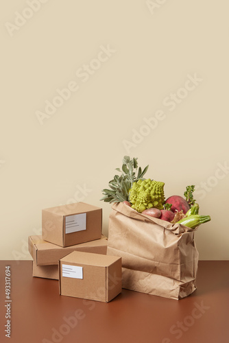 Grocery bag with cardboard boxes photo