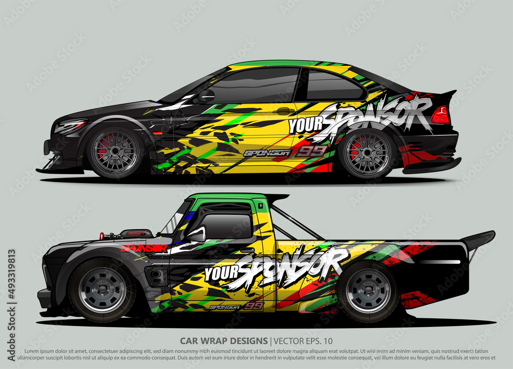 Race car wrap design vector for vehicle vinyl sticker and automotive decal livery
Race car wrap design vector for vehicle vinyl sticker and automotive decal livery