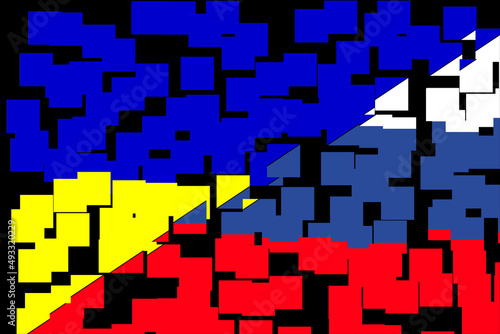 Jerson. Ukraine - Russia. Conflict between Russia and Ucraine war concept. Ukrainian flag and Russia flag background. Horizontal design. Abstract design. Illustration. Jerson. Stop the fire. 36 hours.