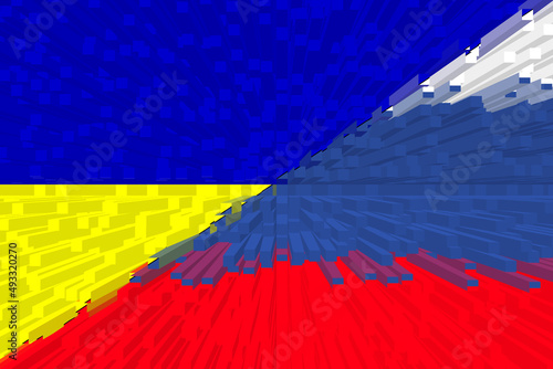 Jerson. Ukraine - Russia. Conflict between Russia and Ucraine war concept. Ukrainian flag and Russia flag background. Horizontal design. Abstract design. Illustration. Jerson. Stop the fire. 36 hours. photo