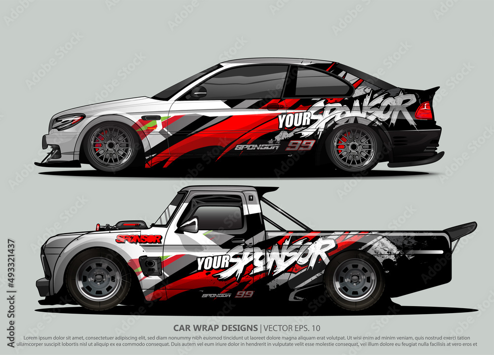 Race car wrap design vector for vehicle vinyl sticker and automotive decal livery
Race car wrap design vector for vehicle vinyl sticker and automotive decal livery