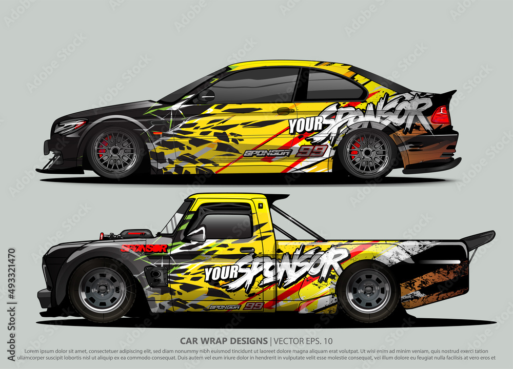 Race car wrap design vector for vehicle vinyl sticker and automotive decal livery
