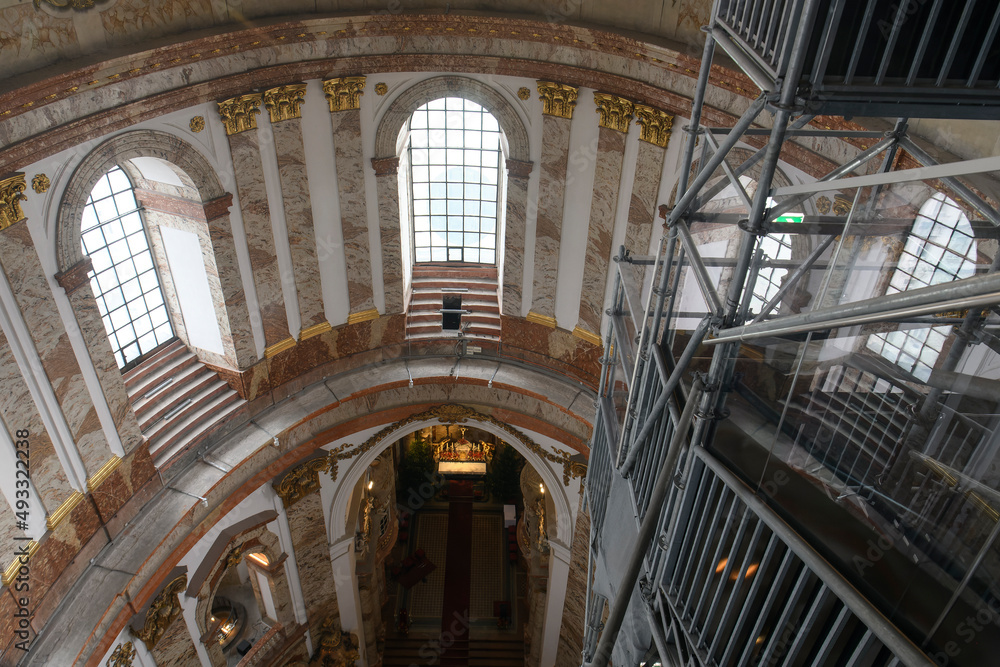 Interior of famous baroque St. Charles Church or Karlskirche in Vienna, Austria. January 2022