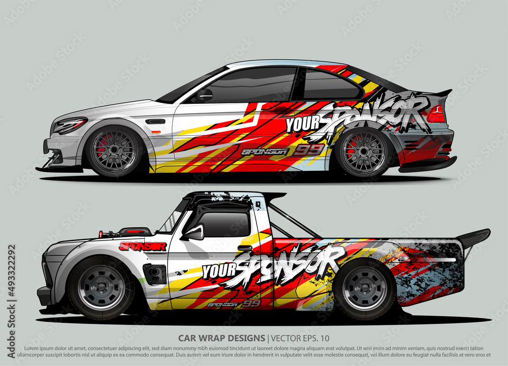 Race car wrap design vector for vehicle vinyl sticker and automotive decal livery
Race car wrap design vector for vehicle vinyl sticker and automotive decal livery