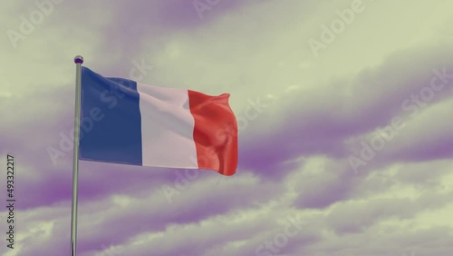 flag of France in the wind on the background of a dramatic sky
