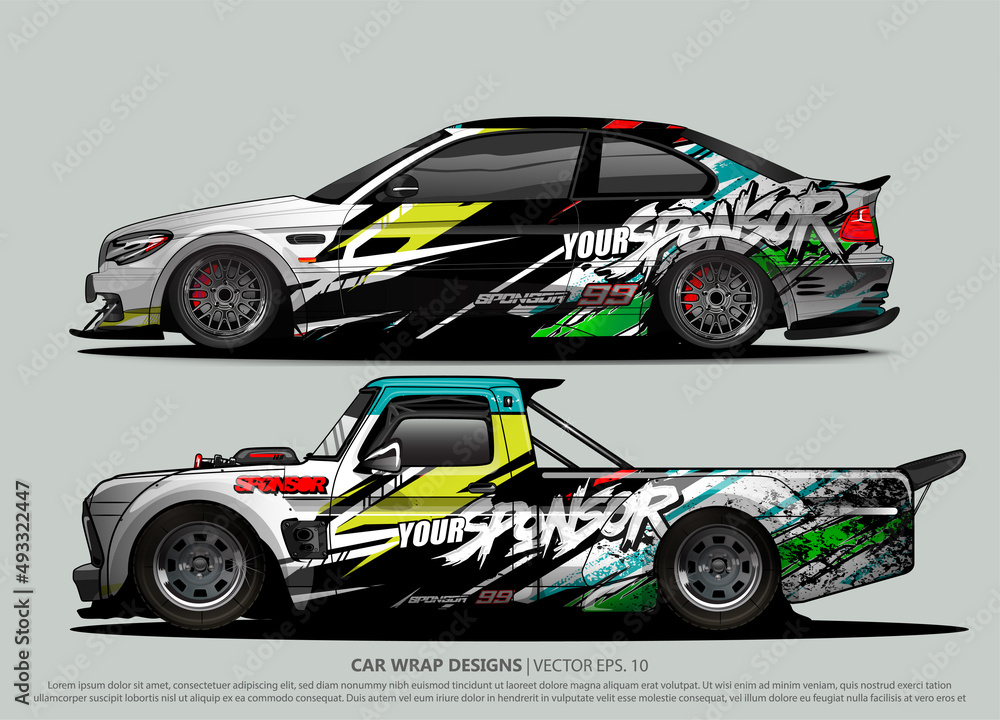 Race car wrap design vector for vehicle vinyl sticker and automotive decal livery
Race car wrap design vector for vehicle vinyl sticker and automotive decal livery