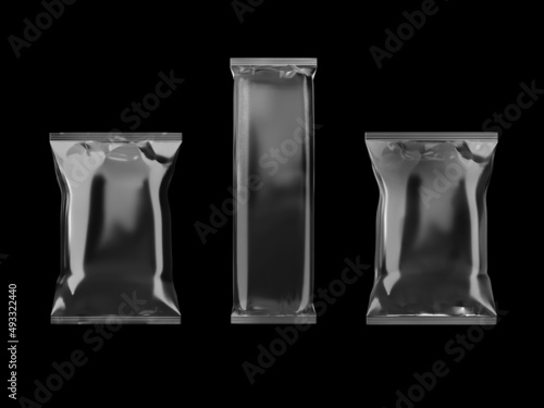 Mockup Transparent Plastic Package Foil Bag Pouch Snack Cookie, pasta, pulses, spaghetti