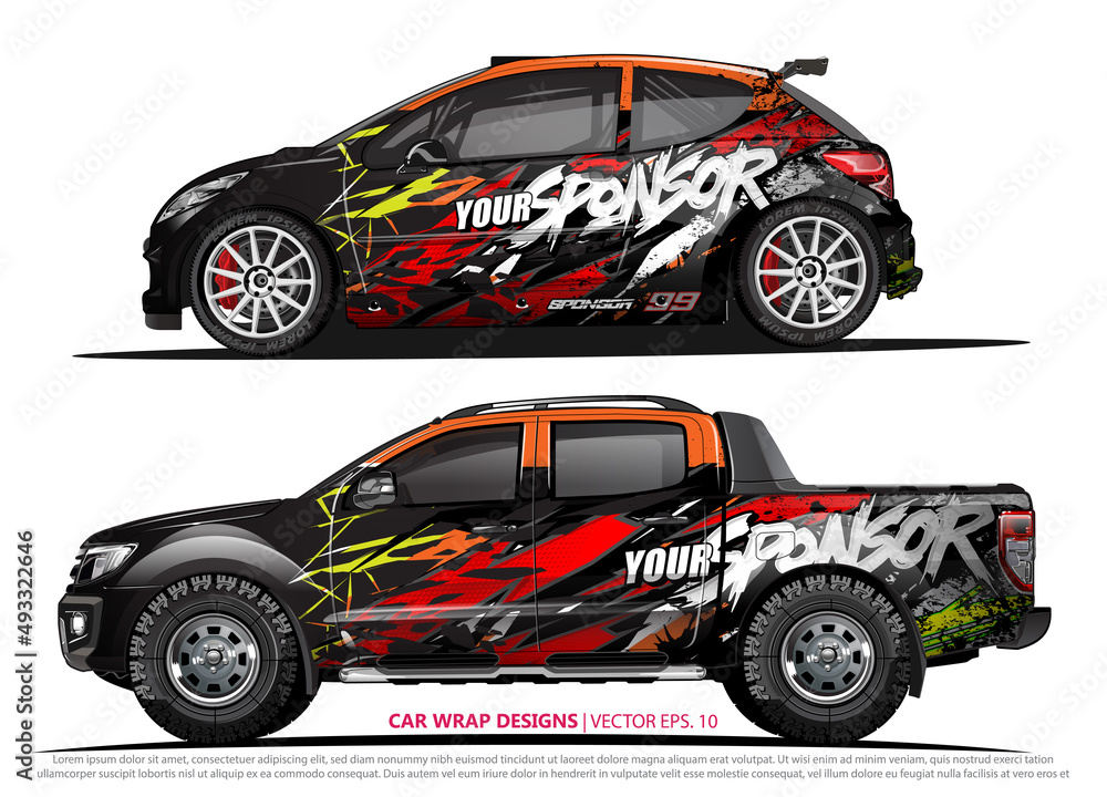 Race car wrap design vector for vehicle vinyl sticker and automotive decal livery
Race car wrap design vector for vehicle vinyl sticker and automotive decal livery