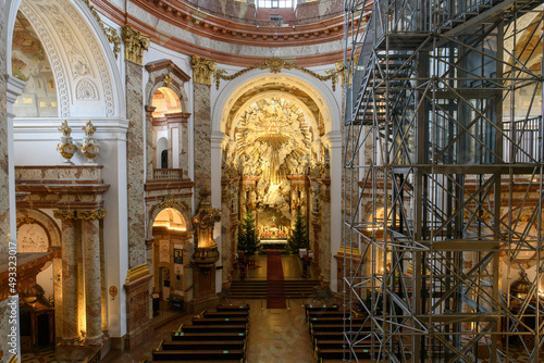 Interior of famous baroque St. Charles Church or Karlskirche in Vienna  Austria. January 2022