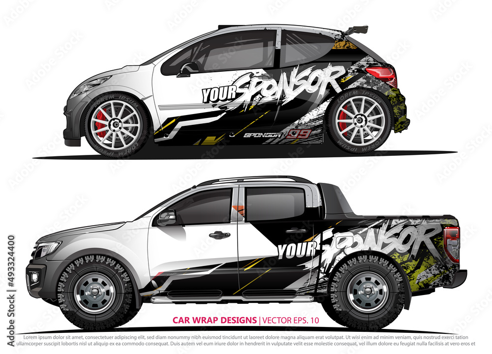 Race car wrap design vector for vehicle vinyl sticker and automotive decal livery
Race car wrap design vector for vehicle vinyl sticker and automotive decal livery