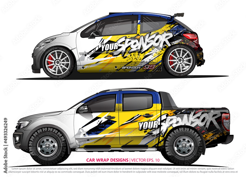 Race car wrap design vector for vehicle vinyl sticker and automotive decal livery
