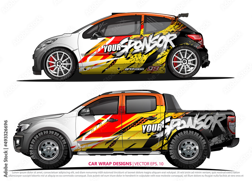 Race car wrap design vector for vehicle vinyl sticker and automotive decal livery
Race car wrap design vector for vehicle vinyl sticker and automotive decal livery
