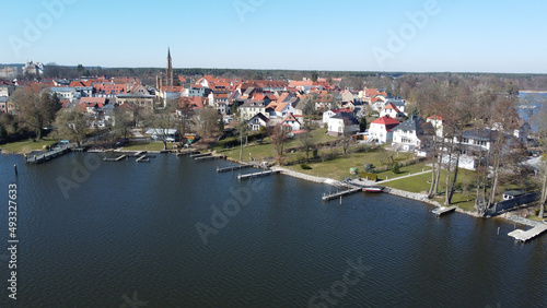 aerial panorama shot of the small town  fürstenberg on  havel river in Brandenburg
