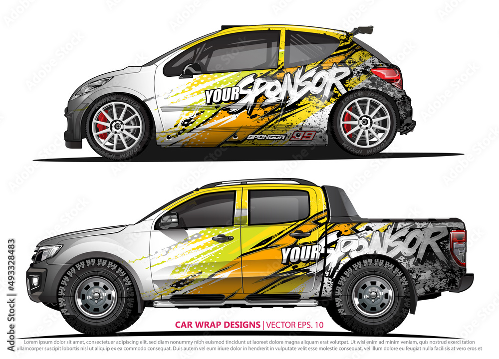 Race car wrap design vector for vehicle vinyl sticker and automotive decal livery
Race car wrap design vector for vehicle vinyl sticker and automotive decal livery