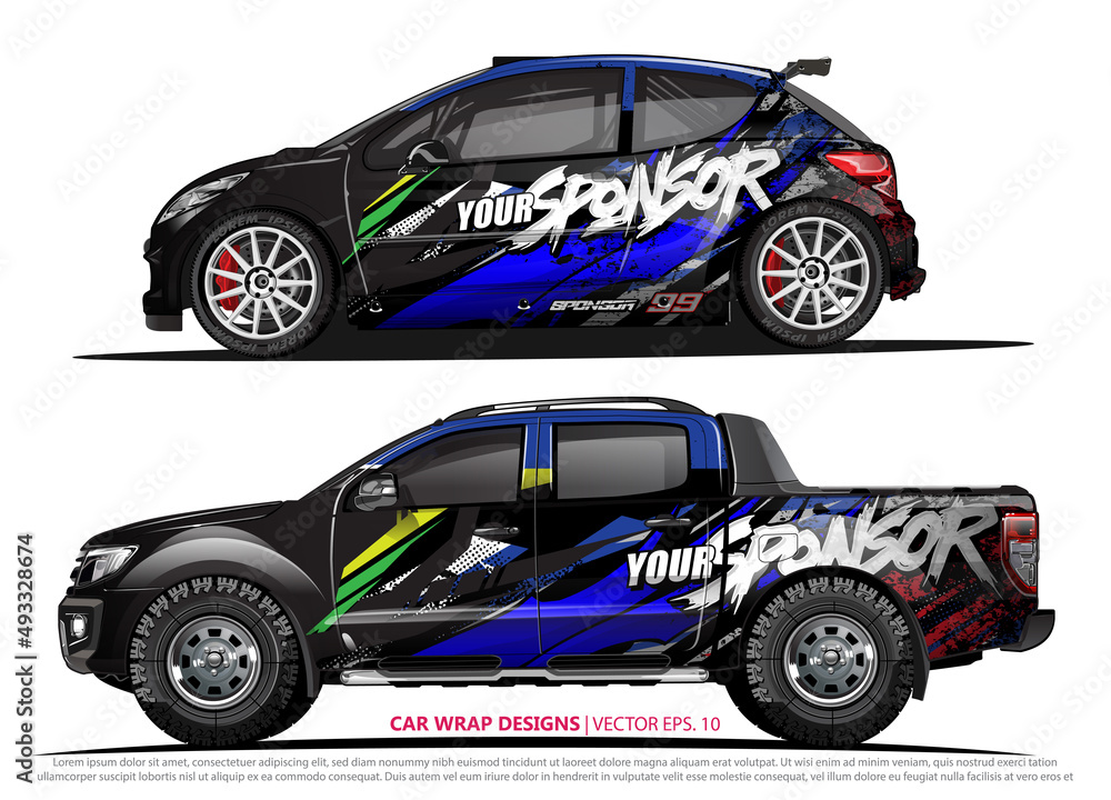 Race car wrap design vector for vehicle vinyl sticker and automotive decal livery
Race car wrap design vector for vehicle vinyl sticker and automotive decal livery