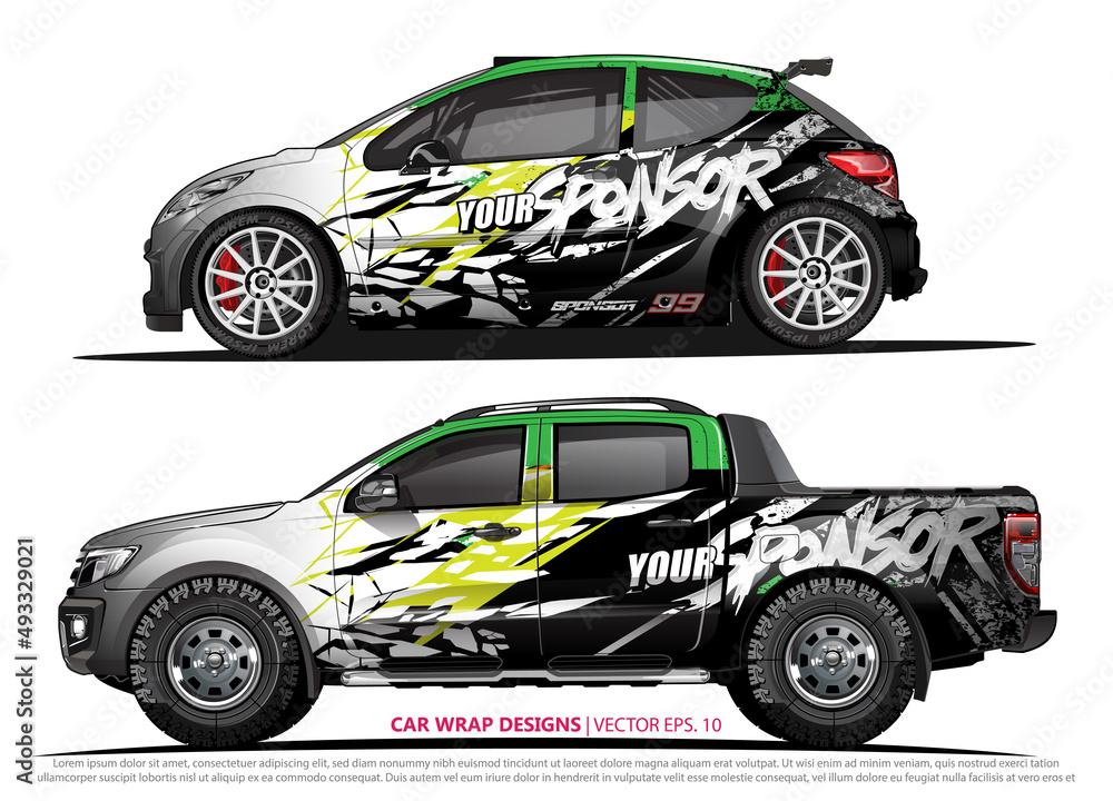 Race car wrap design vector for vehicle vinyl sticker and automotive decal livery
Race car wrap design vector for vehicle vinyl sticker and automotive decal livery