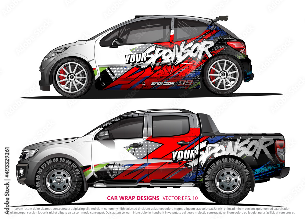 Race car wrap design vector for vehicle vinyl sticker and automotive decal livery
Race car wrap design vector for vehicle vinyl sticker and automotive decal livery
