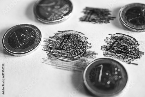 Retrace Euro coins with pencil photo
