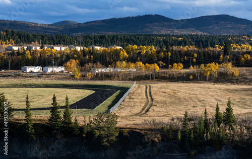 athletic field of school in fall photo