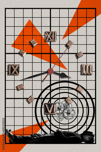 Collage with Lying man and clock face