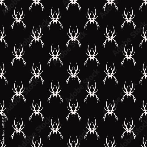 Abstract pattern tattoo spider sketch. Artistic death metal logo design. White illustration in Metalcore style on a black background.