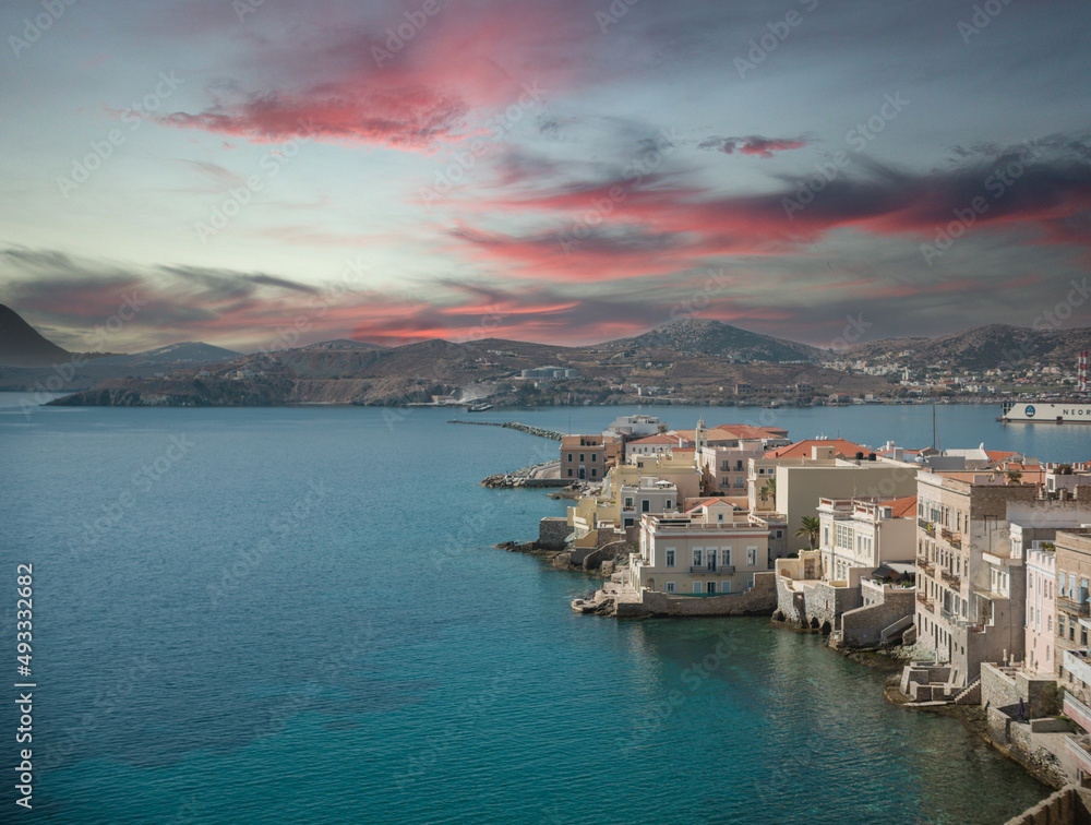 Greece sea coast. Syros is one of the most popular tourist destinations in the world, the sheer abundance of cultural richness along with nature's majesty in Cyclade will never stop entertaining you