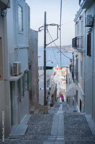 Fotobehang Sightings of Syros Island in Greece Ermoupolis town with neoclassical mansions o